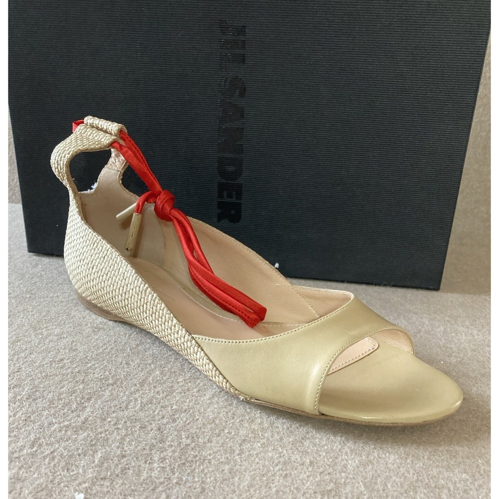 Jil Sander Raffia Woven Sandals Size 35.5 New Wraparound Ankle Flat‎ Italy $550